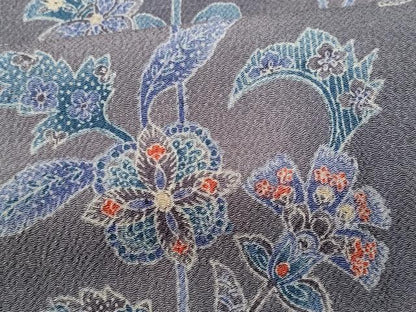 平和屋着物■上質な小紋 更紗花文 暈し染め 鬼しぼ縮緬 正絹 逸品 CABF1100fb