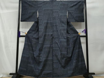 平和屋着物■上質な紬 横段更紗花唐草文 正絹 逸品 CABF1114fb