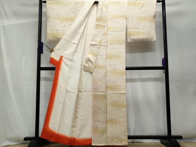 平和屋着物■上質な小紋 絞り 芝草文 暈し染め 正絹 逸品 CABF1122fb