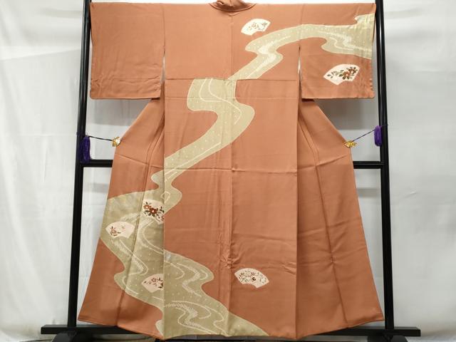 平和屋着物■訪問着 絞り 流水地紙草花文 金銀彩 正絹 逸品 CABF1123fb