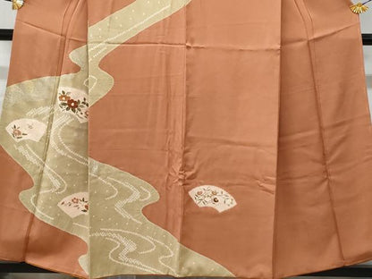 平和屋着物■訪問着 絞り 流水地紙草花文 金銀彩 正絹 逸品 CABF1123fb