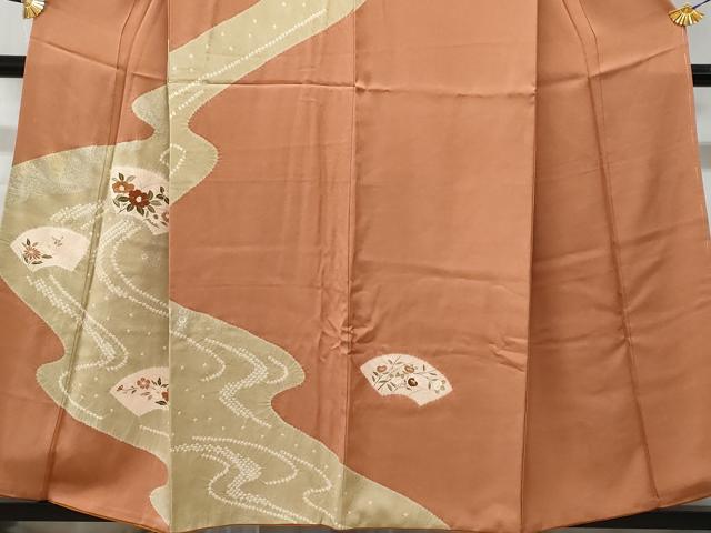 平和屋着物■訪問着 絞り 流水地紙草花文 金銀彩 正絹 逸品 CABF1123fb