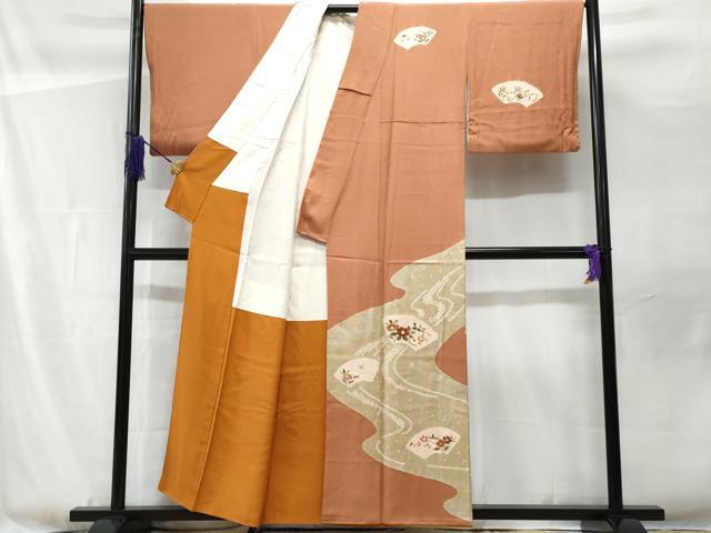 平和屋着物■訪問着 絞り 流水地紙草花文 金銀彩 正絹 逸品 CABF1123fb