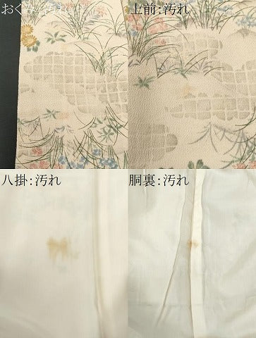 平和屋着物■上質な小紋　草花文　鬼しぼ縮緬　正絹　逸品　CABF1159fb