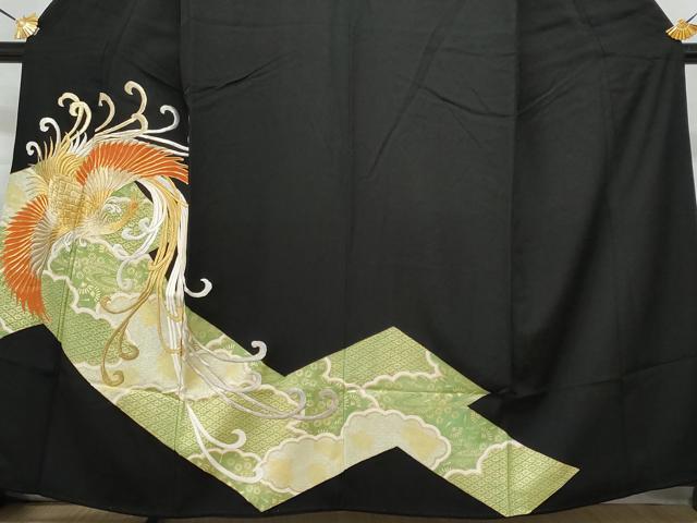 平和屋着物■豪華黒留袖 駒刺繍 鳳凰花文 金彩 正絹 逸品 CABF1168fb