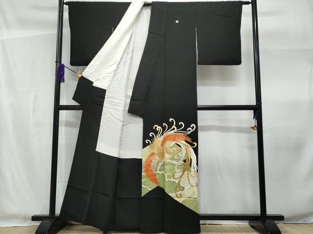 平和屋着物■豪華黒留袖 駒刺繍 鳳凰花文 金彩 正絹 逸品 CABF1168fb