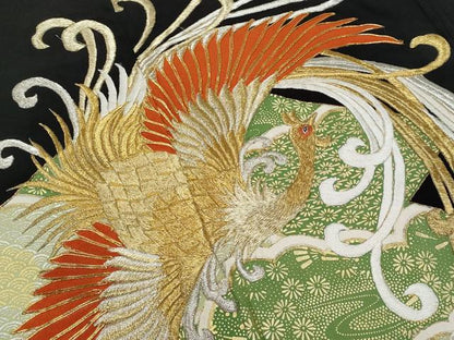 平和屋着物■豪華黒留袖 駒刺繍 鳳凰花文 金彩 正絹 逸品 CABF1168fb
