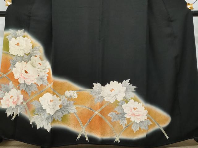 平和屋着物■豪華黒留袖　草花文　金彩　正絹　逸品　DABA9883sf 金彩 正絹 平和屋着物□豪華黒留袖 平和屋着物○豪華黒留袖 作家物 宝尽くし花文