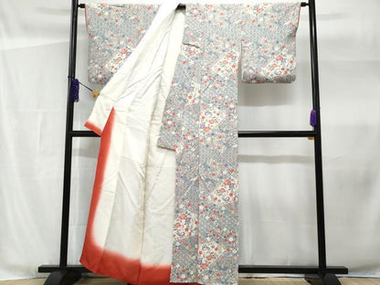 平和屋着物■上質な小紋　切嵌花文　鬼しぼ縮緬　正絹　逸品　CABF1191fb