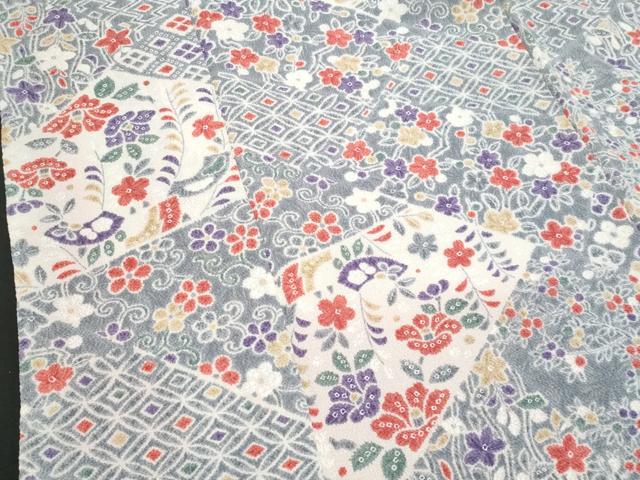 平和屋着物■上質な小紋　切嵌花文　鬼しぼ縮緬　正絹　逸品　CABF1191fb