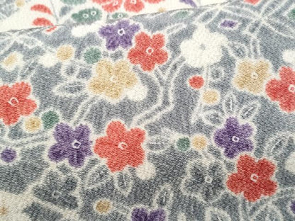 平和屋着物■上質な小紋　切嵌花文　鬼しぼ縮緬　正絹　逸品　CABF1191fb