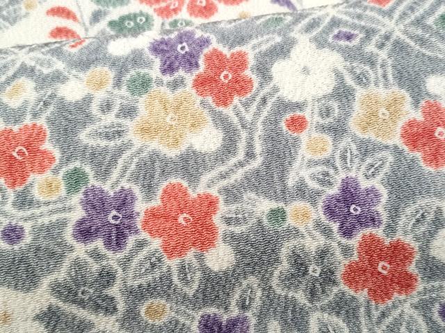 平和屋着物■上質な小紋　切嵌花文　鬼しぼ縮緬　正絹　逸品　CABF1191fb