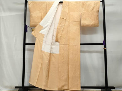 平和屋着物■上質な色無地 麻の葉地紋 淡香色 正絹 逸品 CABF1198fb