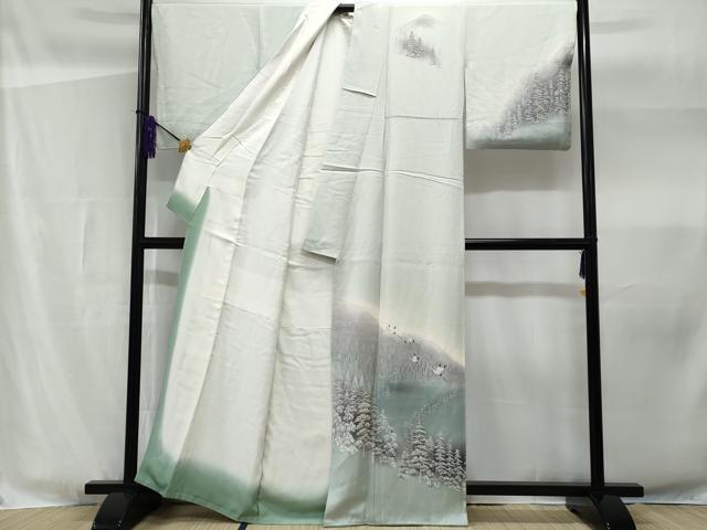 平和屋着物■訪問着　飛鶴遠山水辺文　暈し染め　正絹　逸品　CABF1199fb