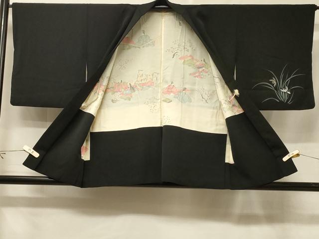 平和屋着物＃羽織　手描き　草花文　黒地　金彩　正絹　逸品　CABF1201in 平和屋着物＃羽織 手描き 草花文 黒地 金彩 正絹 逸品 CABF1201in
