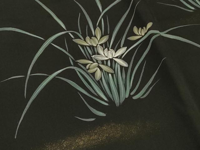 平和屋着物＃羽織　手描き　草花文　黒地　金彩　正絹　逸品　CABF1201in 平和屋着物＃羽織 手描き 草花文 黒地 金彩 正絹 逸品 CABF1201in
