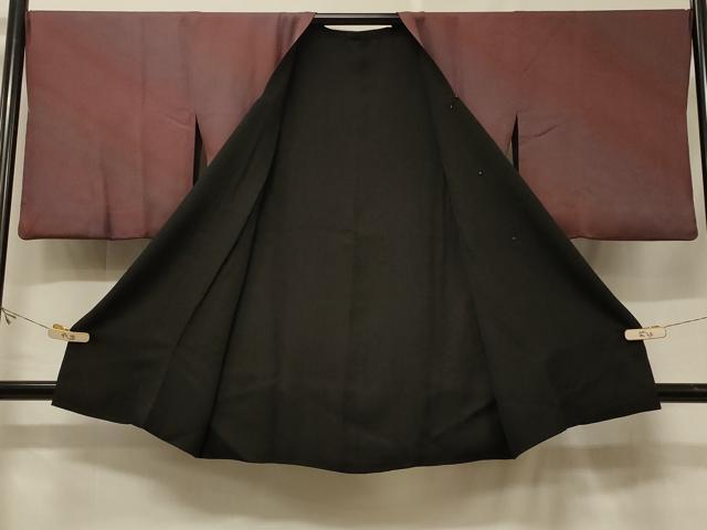 平和屋着物＃道行コート リバーシブル 斜線文 暈し染め 黒地 ロング丈
