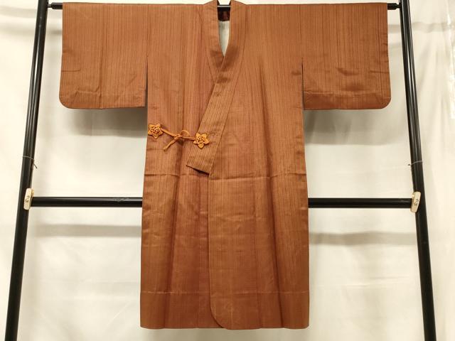 平和屋着物＃道中着　単衣　縞　ロング丈　正絹　逸品　CABF1210in