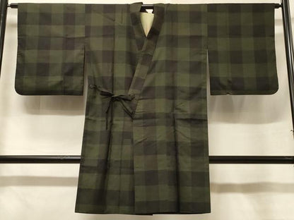 平和屋着物＃道中着　市松文様　ロング丈　正絹　逸品　CABF1211in