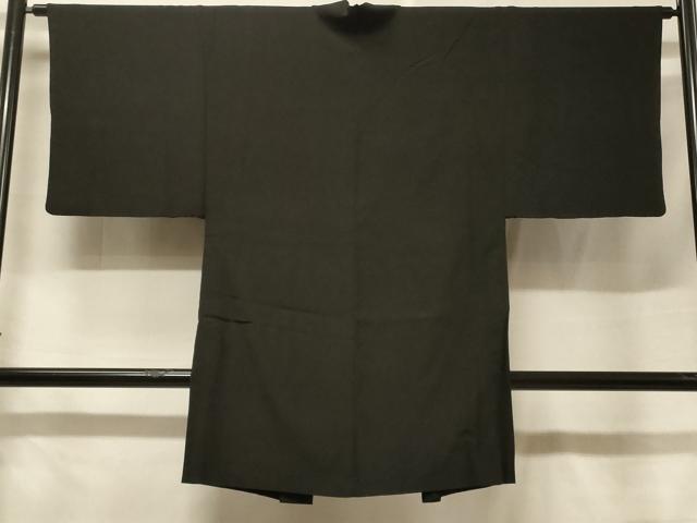 平和屋着物＃男性　長羽織　黒地　正絹　逸品　CABF1214in