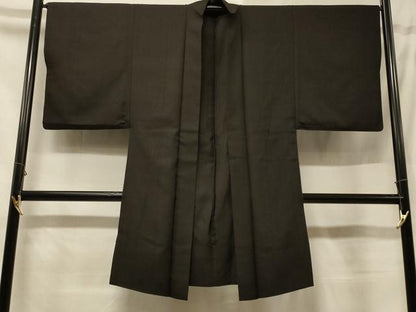平和屋着物＃男性　長羽織　紬地　単衣　黒地　正絹　逸品　CABF1218in