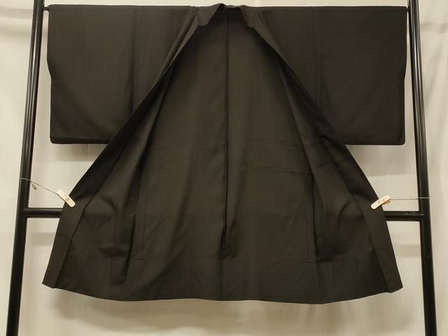 平和屋着物＃男性　長羽織　紬地　単衣　黒地　正絹　逸品　CABF1218in