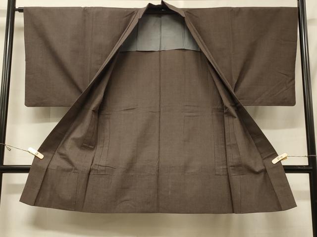 平和屋着物＃男性　長羽織　紬地　単衣　格子柄　正絹　逸品　CABF1219in