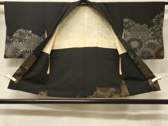 平和屋着物＃羽織　寿光織　菊づくし　黒地　金銀糸　正絹　逸品　CABF1222in