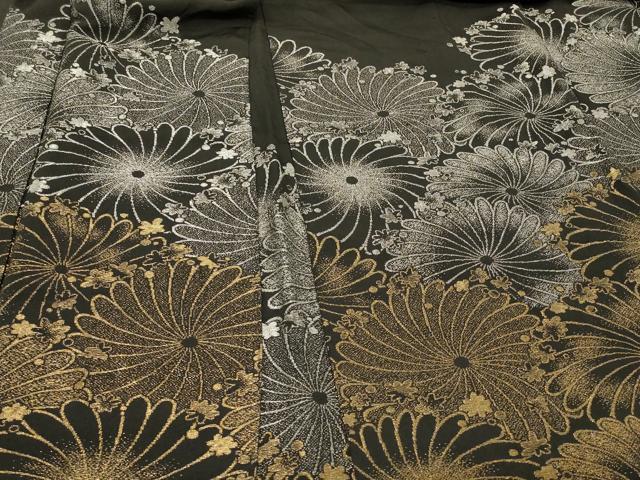 平和屋着物＃羽織　寿光織　菊づくし　黒地　金銀糸　正絹　逸品　CABF1222in
