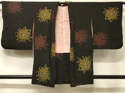 平和屋着物＃羽織　乱菊　黒地　金銀糸　正絹　逸品　CABF1223in