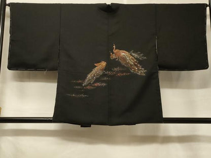 平和屋着物＃羽織　寿光織　孔雀文　黒地　金銀糸　正絹　逸品　未使用　CABF1224in