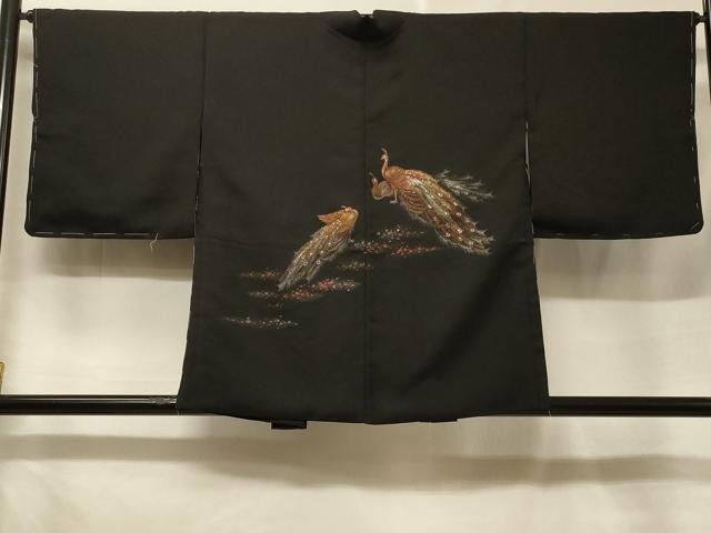 平和屋着物＃羽織　寿光織　孔雀文　黒地　金銀糸　正絹　逸品　未使用　CABF1224in