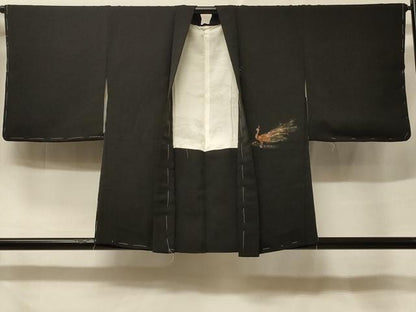 平和屋着物＃羽織　寿光織　孔雀文　黒地　金銀糸　正絹　逸品　未使用　CABF1224in