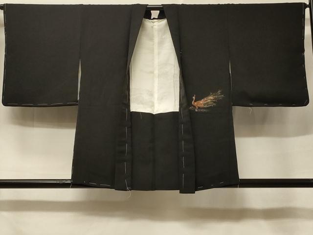 平和屋着物＃羽織　寿光織　孔雀文　黒地　金銀糸　正絹　逸品　未使用　CABF1224in