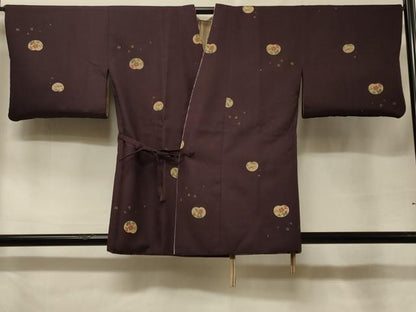 平和屋着物＃道中着　リバーシブル　草花文　金彩　正絹　逸品　CABF1225in