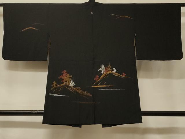 平和屋着物＃羽織　寿光織　風景文　黒地　金銀糸　正絹　逸品　CABF1228in