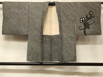 平和屋着物＃羽織　総絞り　草花文　黒地　正絹　逸品　CABF1229in