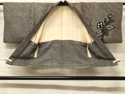 平和屋着物＃羽織　総絞り　草花文　黒地　正絹　逸品　CABF1229in