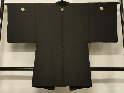 平和屋着物＃男性　長羽織　黒紋付き　正絹　逸品　CABF1239in