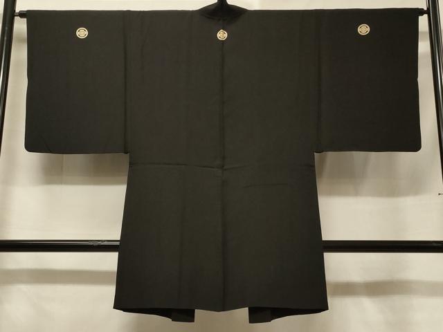平和屋着物＃男性　長羽織　黒紋付き　正絹　逸品　CABF1239in
