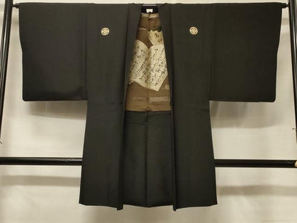平和屋着物＃男性　長羽織　黒紋付き　正絹　逸品　CABF1239in