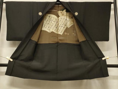 平和屋着物＃男性　長羽織　黒紋付き　正絹　逸品　CABF1239in