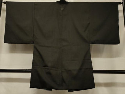 平和屋着物＃男性　長羽織　お召地　黒地　正絹　逸品　CABF1242in