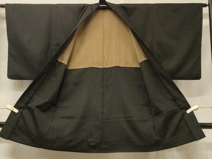 平和屋着物＃男性　長羽織　お召地　黒地　正絹　逸品　CABF1242in