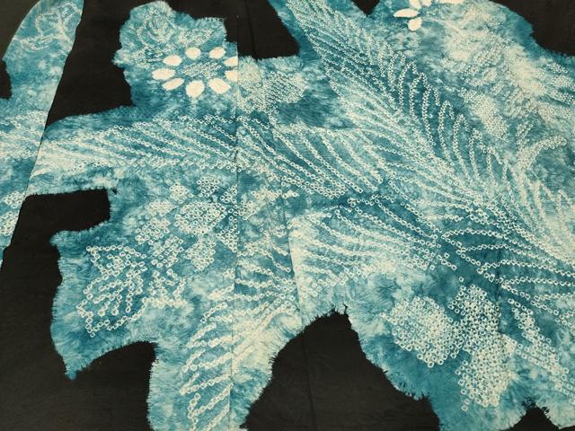 平和屋着物＃羽織　絞り　草花文　黒地　正絹　逸品　CABF1243in
