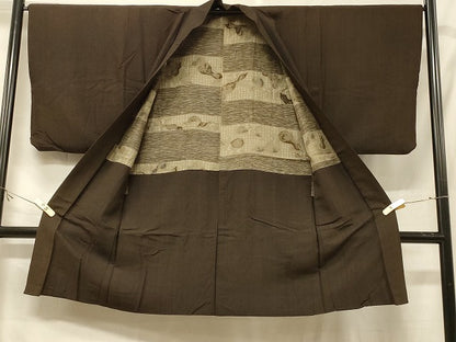 平和屋着物＃男性　長羽織　紬地　霞文　正絹　逸品　CABF1249in