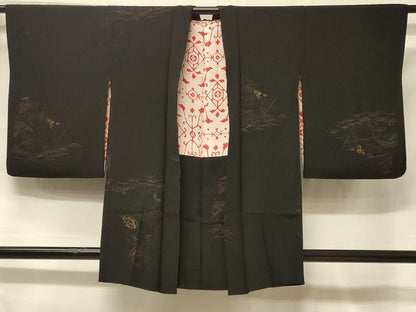 平和屋着物＃羽織　寿光織　南蛮船　黒地　金糸　正絹　逸品　CABF1256in