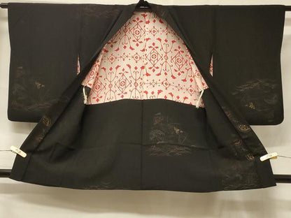 平和屋着物＃羽織　寿光織　南蛮船　黒地　金糸　正絹　逸品　CABF1256in