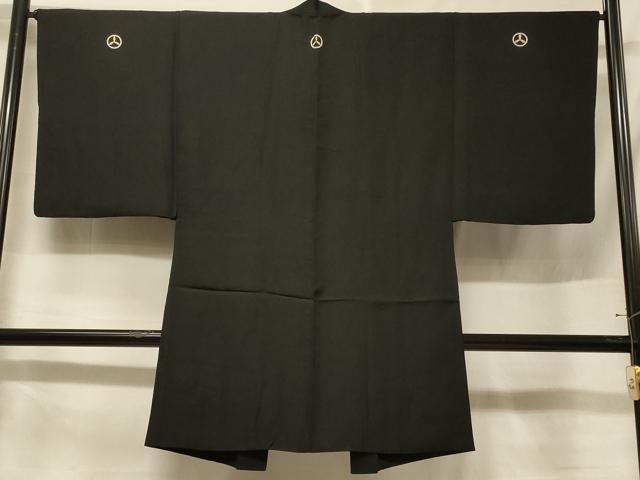 平和屋着物＃男性　長羽織　黒紋付　羽裏：ライオン　正絹　逸品　CABF1258in