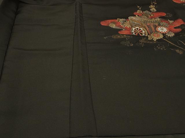 平和屋着物＃羽織　寿光織　御所車草花文　黒地　金銀糸　正絹　逸品　CABF1264in